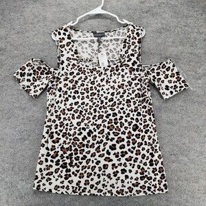 Bold Elements Shirt Womens XL Cold Shoulder White Animal Print